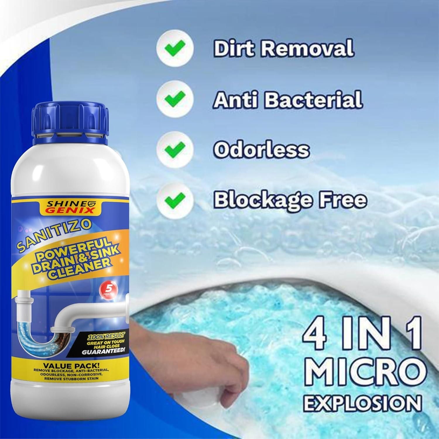 Sanitizo Powerful Drain & Sink Cleaner Powder 250 gm (Pack of 4)